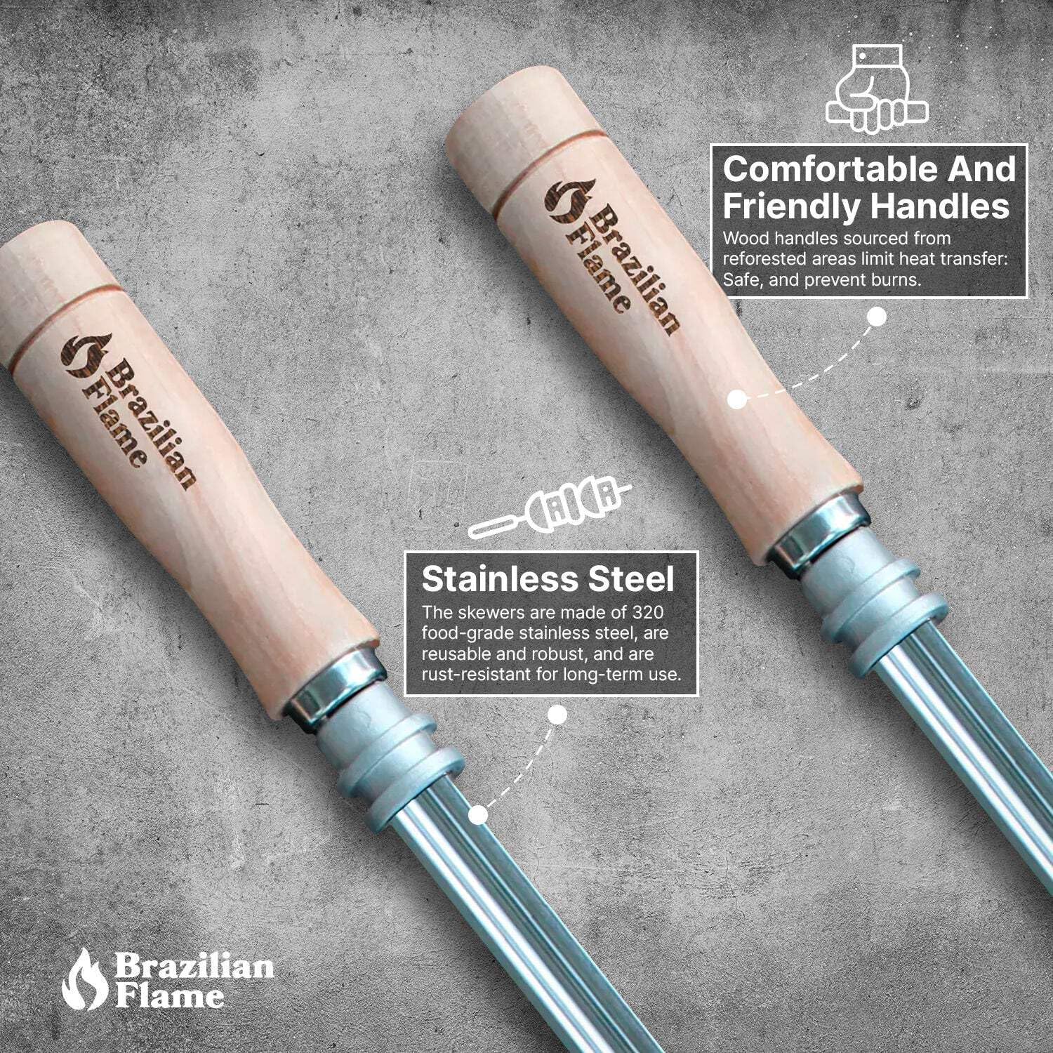 Brazilian Flame skewers arranged in dishwasher signaling easy cleanup advantage