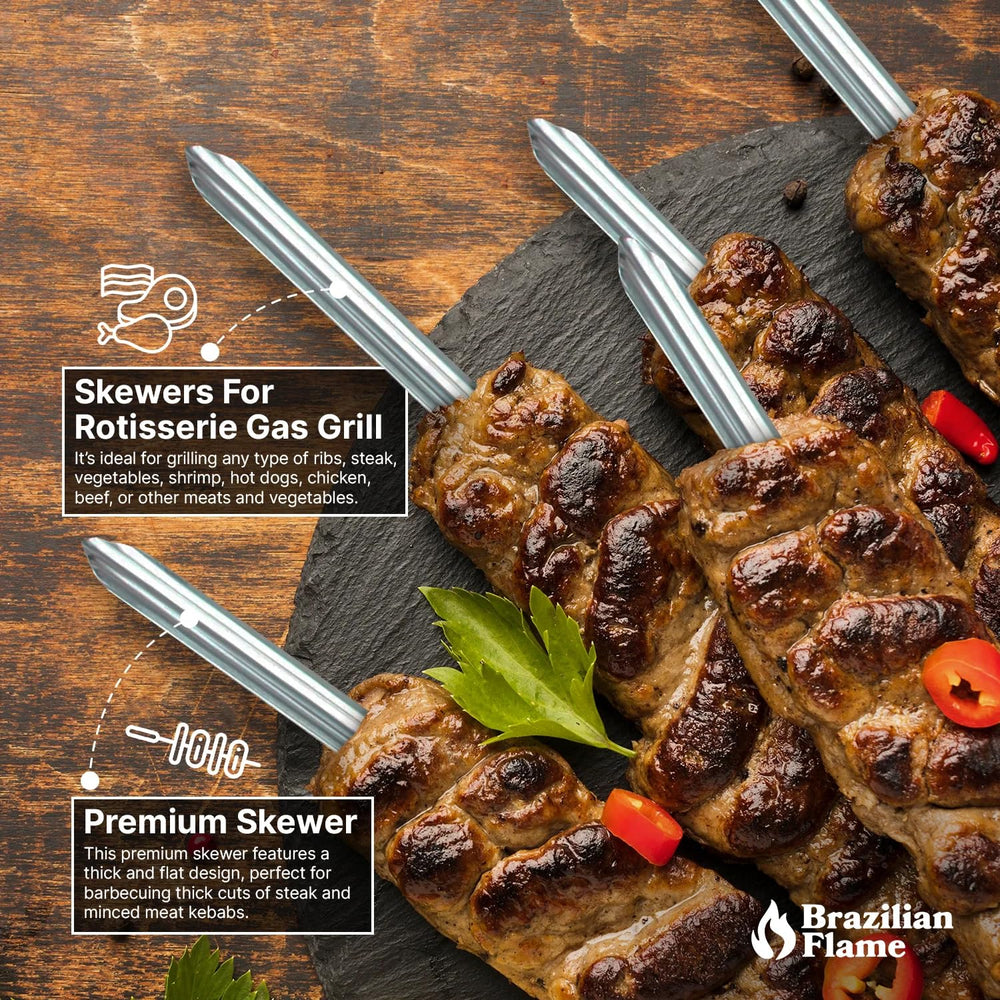 Brazilian Flame skewers fitted in a rotisserie showing steady rotation and consistent heat