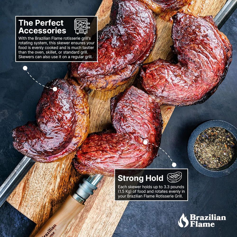 Brazilian Flame skewers next to ruler to show length and scale for fit confirmation