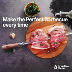 Brazilian Flame skewers loaded with kebabs demonstrating even browning and stability