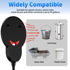 Brbecon mounted in plastic bucket demonstrating reliable winter water access