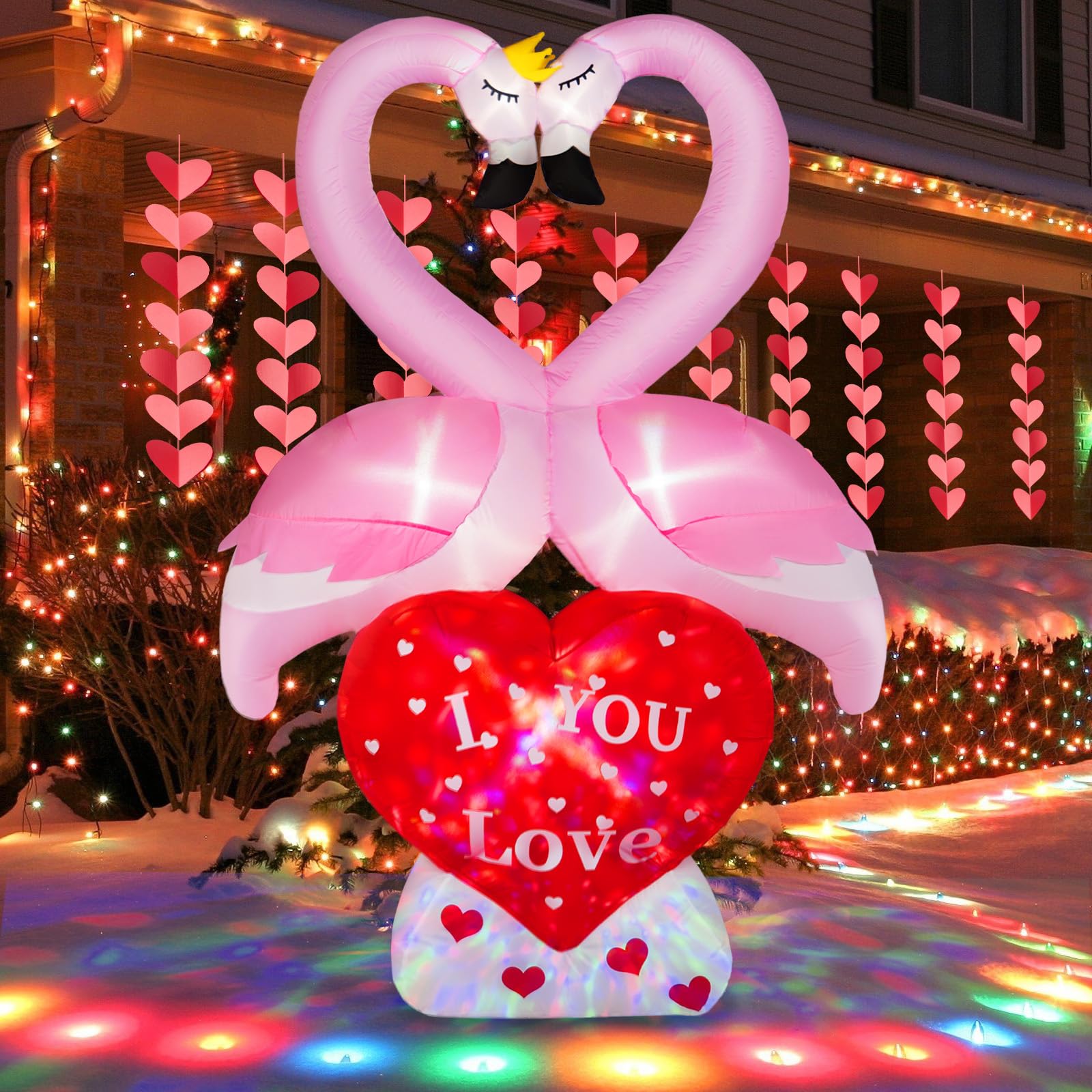 BRDJade front view of swan couple inflatable, bright romantic centerpiece
