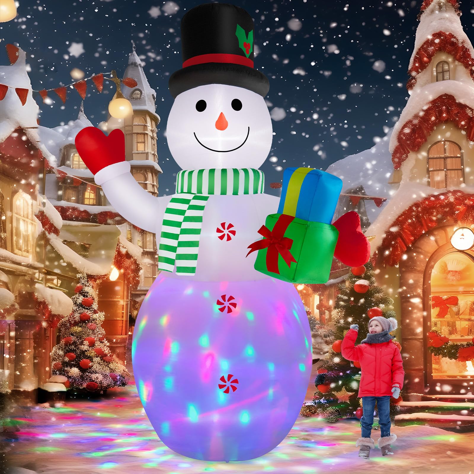 BRDJade front view of 12ft snowman inflatable showing festive yard impact
