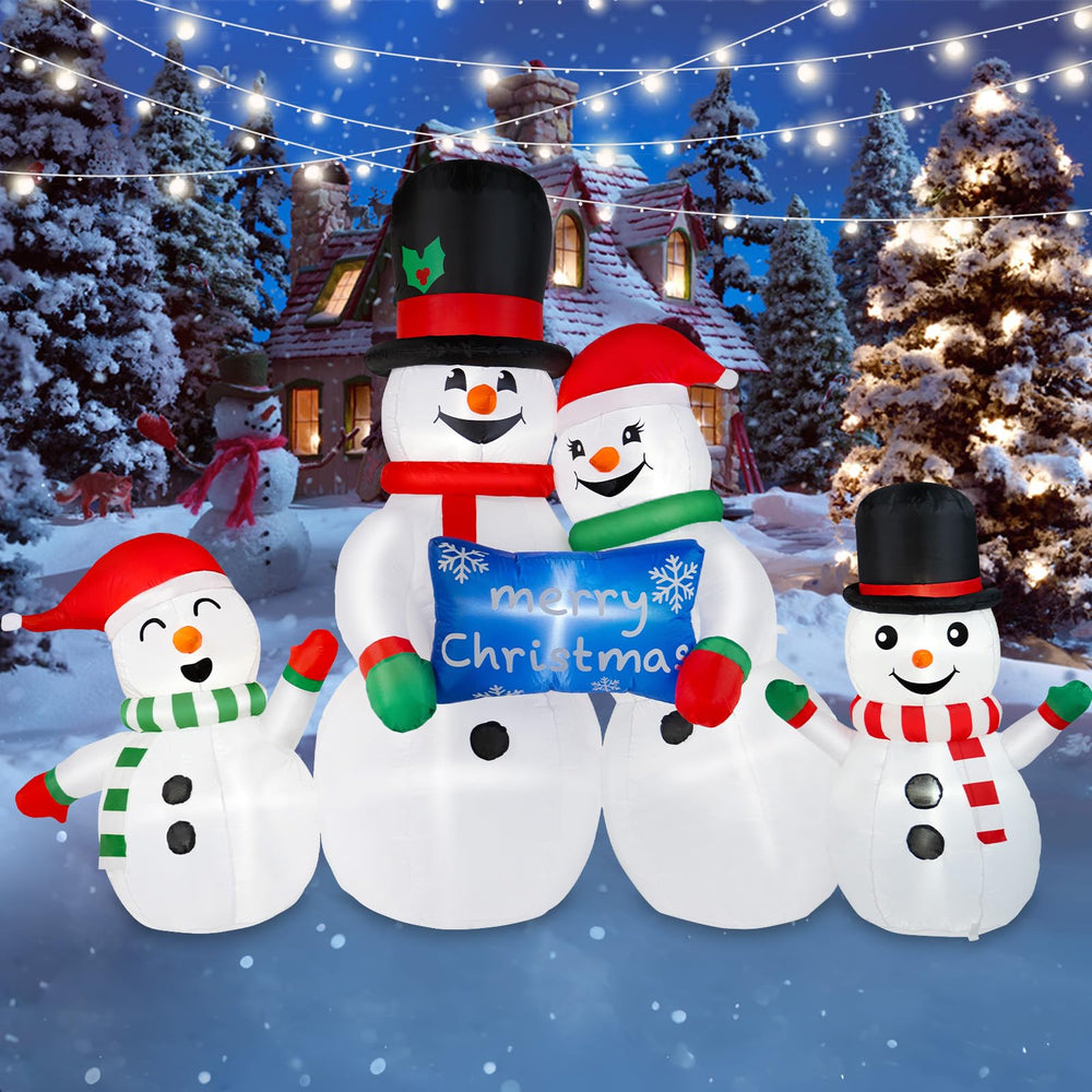 BRDJade front view snowman family lighting up yard for festive curb appeal