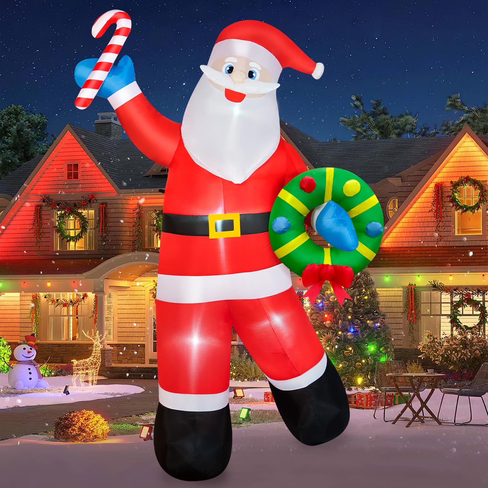 BRDJade front view of 12ft Santa inflatable bright holiday focal point