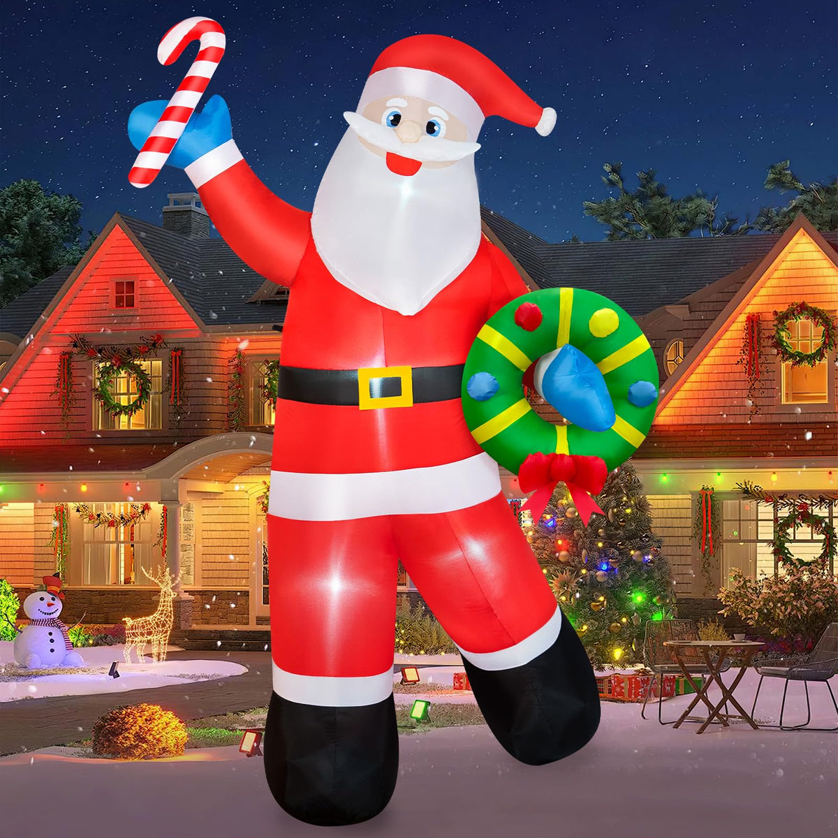 BRDJade front view of 12ft Santa inflatable bright holiday focal point