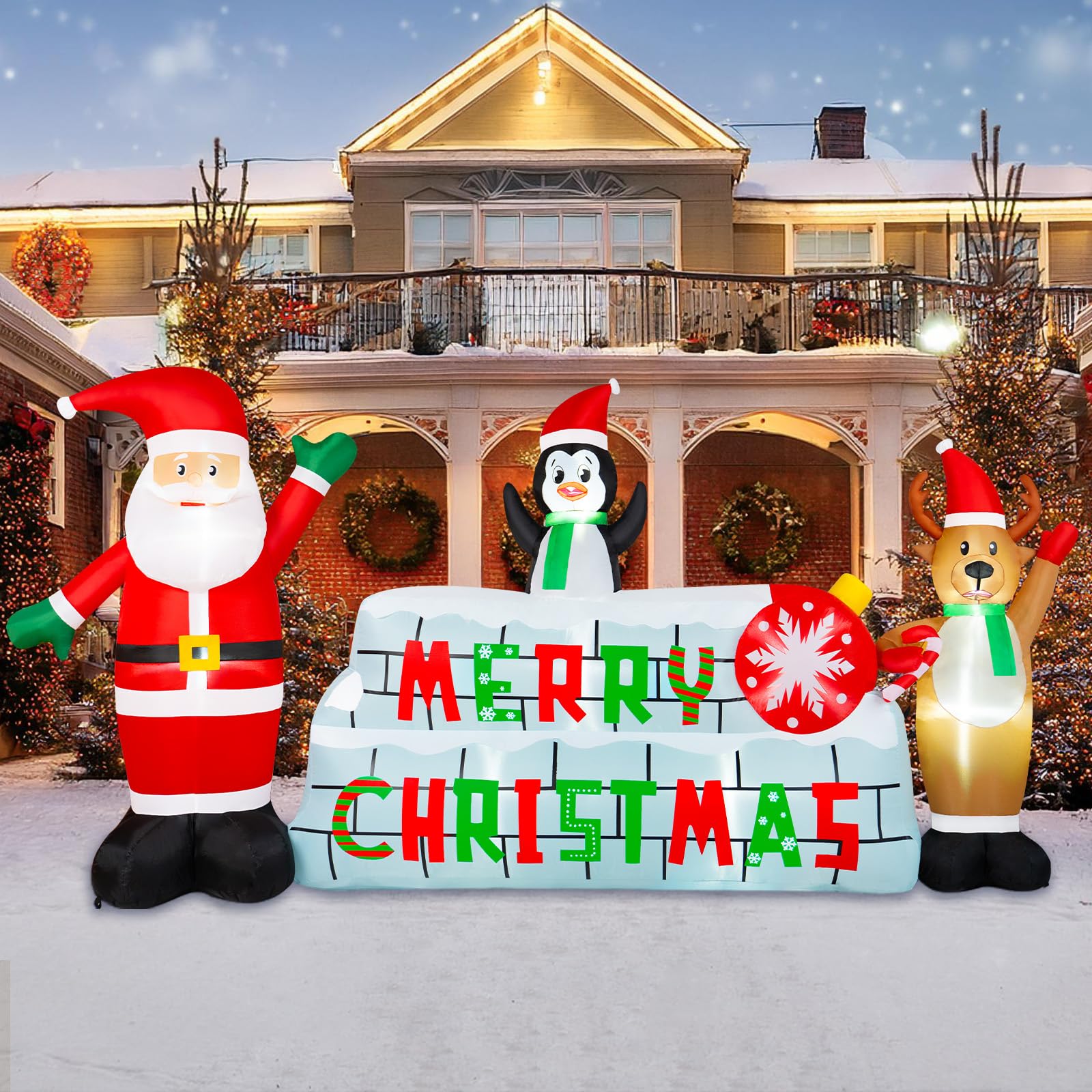 BRDJade front view of full 10FT inflatable display showing festive scene and curb appeal