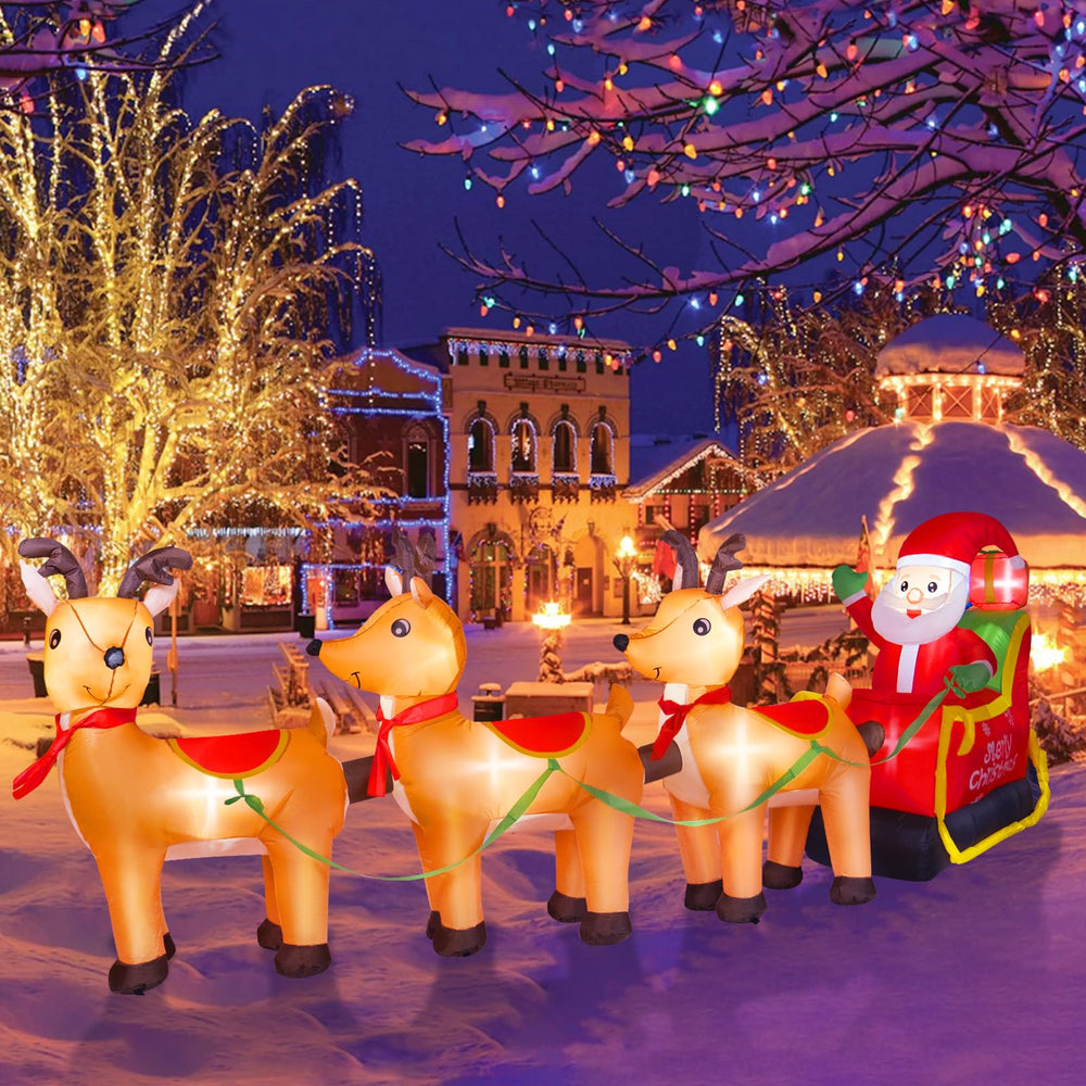 BRDJade front view of 12ft Santa sleigh inflatable showcasing festive display