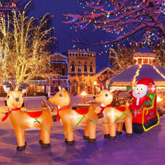 BRDJade front view of 12ft Santa sleigh inflatable showcasing festive display