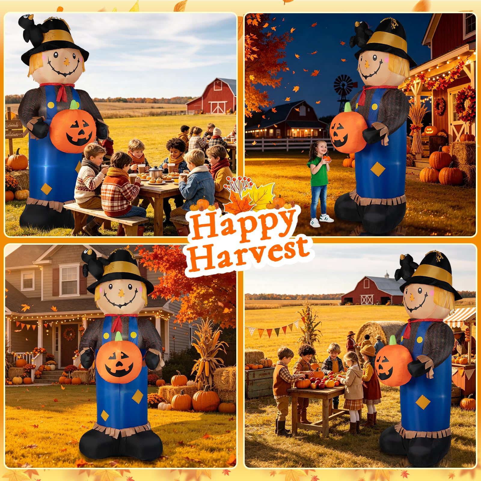 BRDJade scarecrow in front yard evening scene creating festive fall ambiance