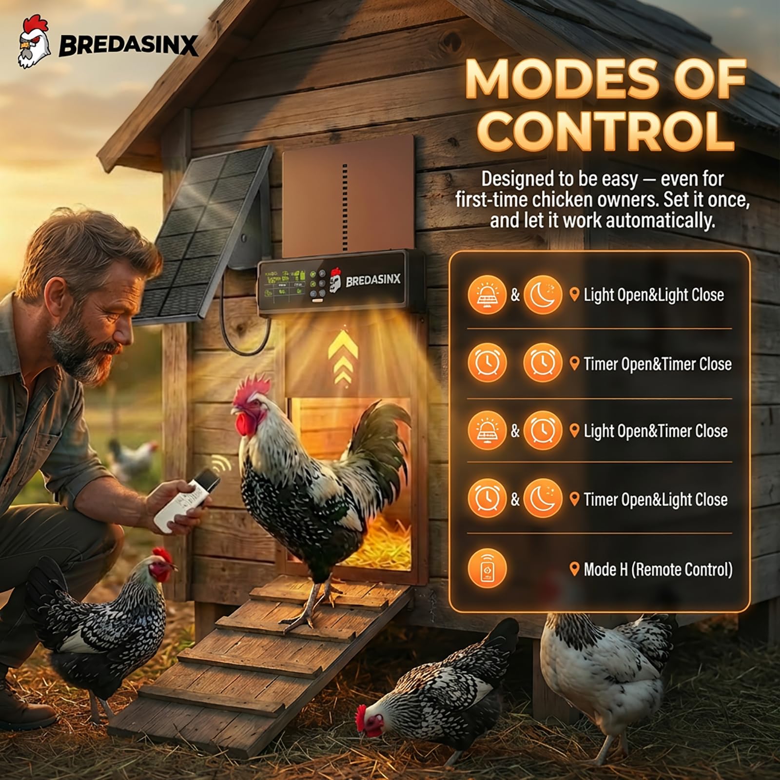 BREDASINX HD screen closeup displaying mode, time, and battery status clearly