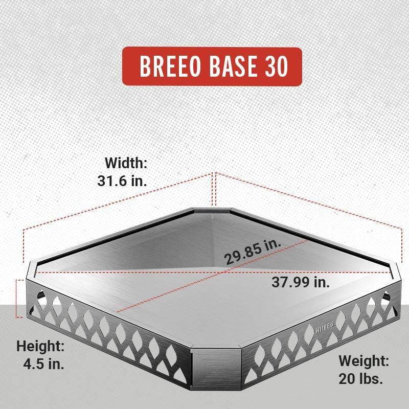 Breeo Base X next to measuring tape showing 30–31.6 inch coverage for sizing