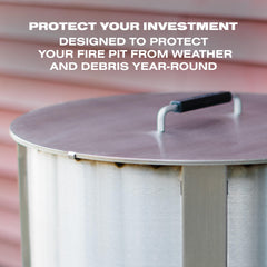 Breeo lid on X30 fire pit demonstrating secure fit and debris protection