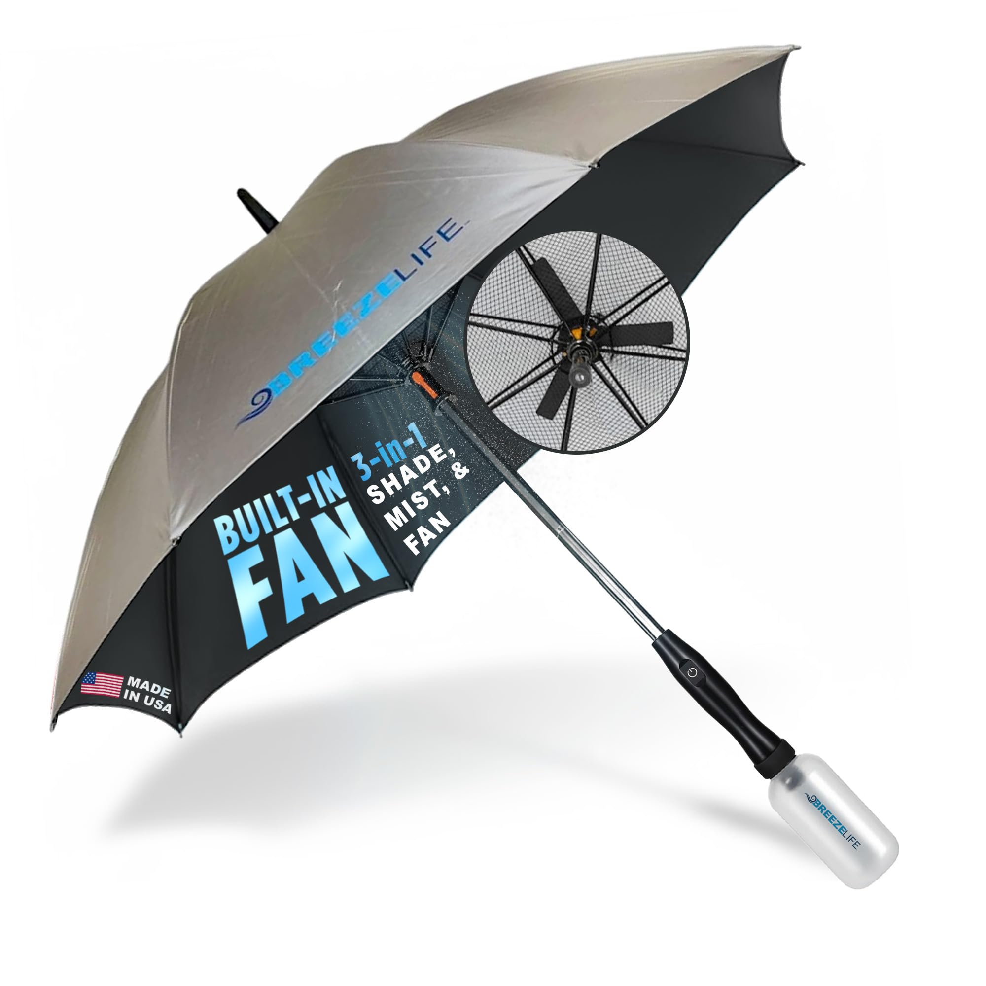 Breeze Life silver canopy front view showing generous shade and protection