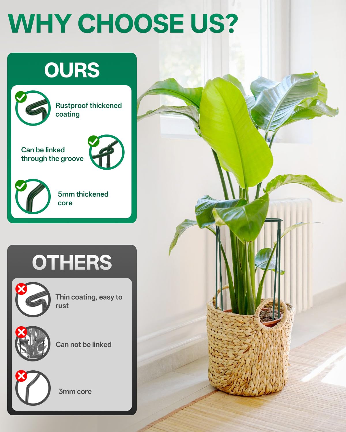 Breeze Touch connected stakes assembled into circular cages demonstrating flexible plant shapes
