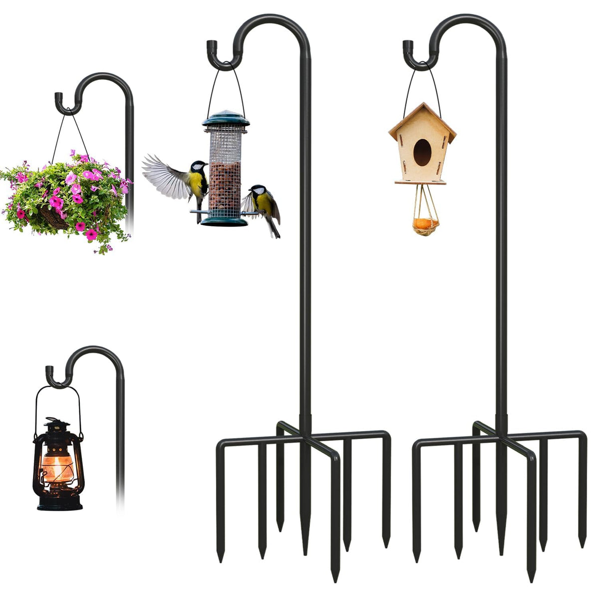 Breeze Touch front view of both shepherd hooks showing classic black finish and curved tops, durable display