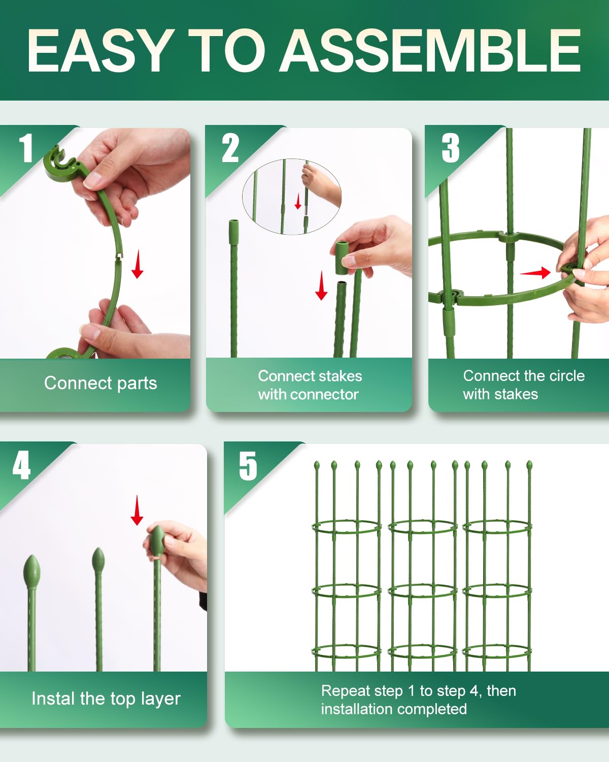 Breeze Touch full 59-inch cage in garden supporting tall tomato plant effectively