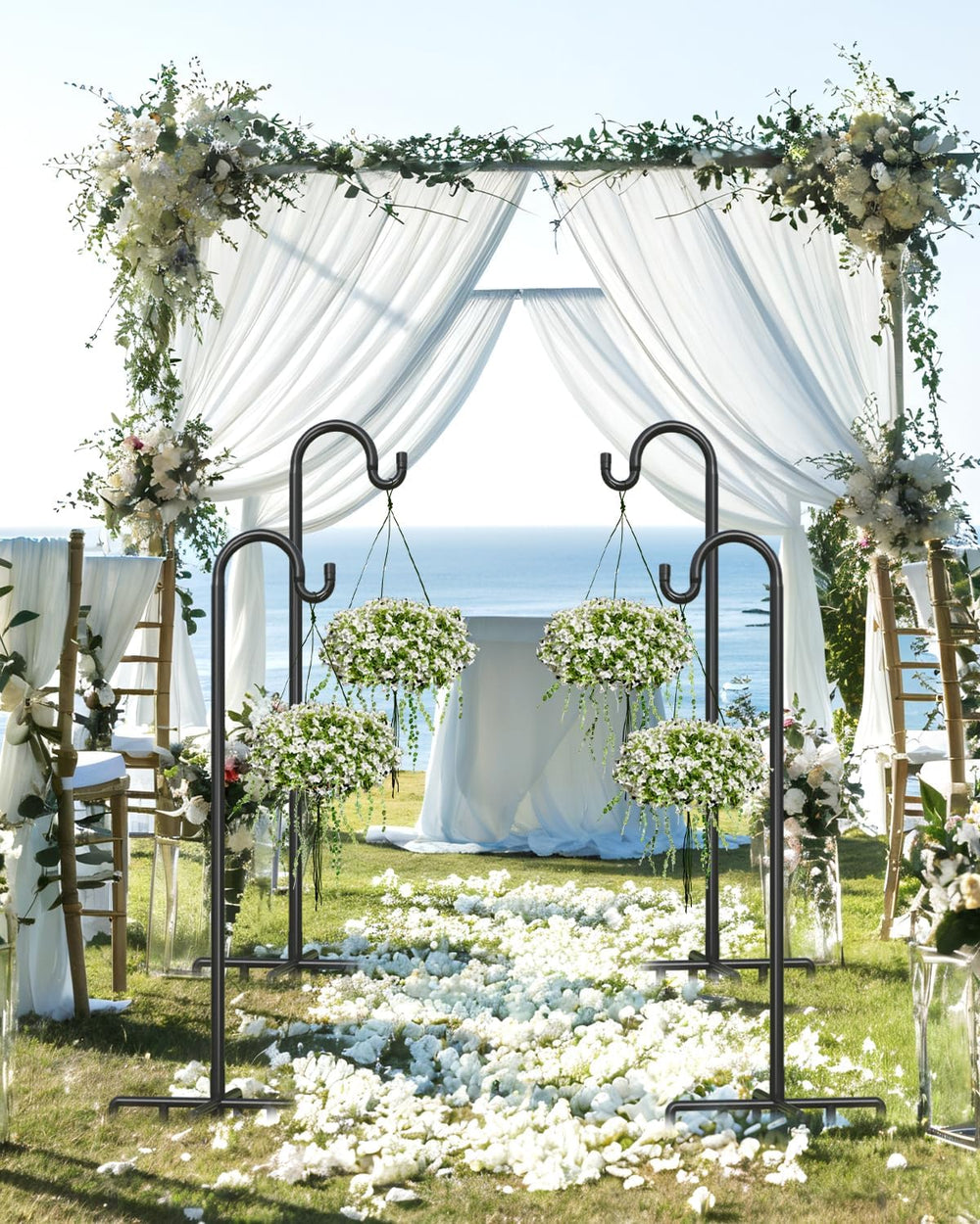Breeze Touch prongs pressed into lawn beside foot showing stomp-in installation and secure anchoring