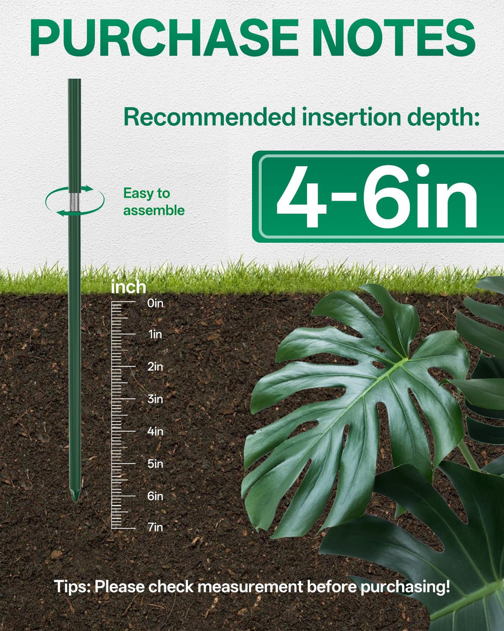 Breeze Touch stakes beside ruler highlighting 24-inch height for taller plants and vegetables