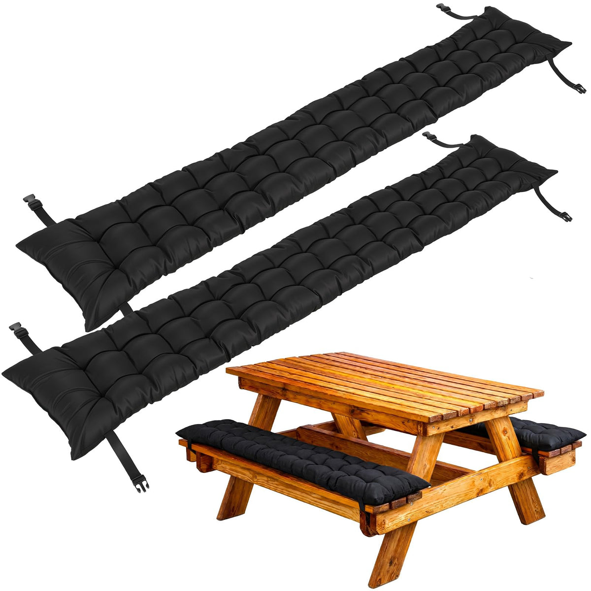 BreezeHug front view of 72-inch bench cushions showing sleek black finish for comfort