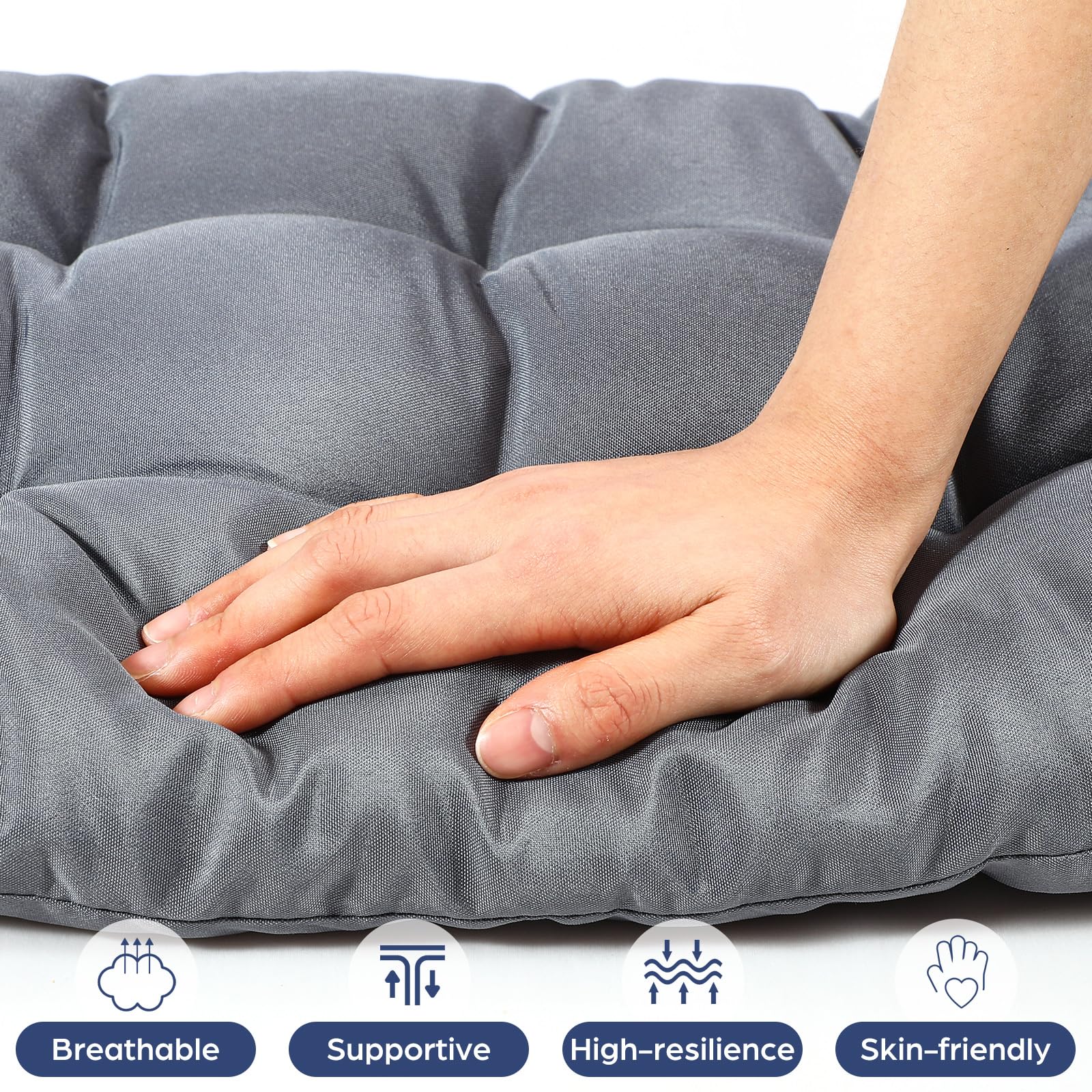 BreezeHug side profile showing 3.15-inch thickness for cushioned, supportive seating
