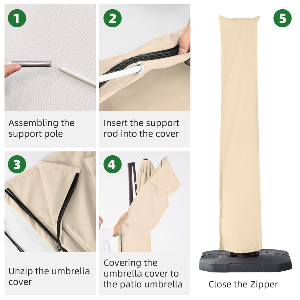 BreezyShade folded cover with collapsed pole for compact storage convenience