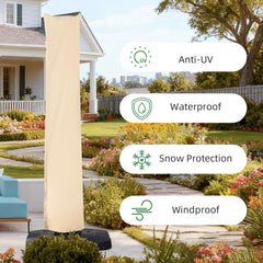 BreezyShade covered cantilever umbrella on patio demonstrating weather protection