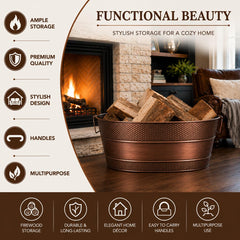 BREKX tub filled with split logs showing convenient hearth readiness benefit