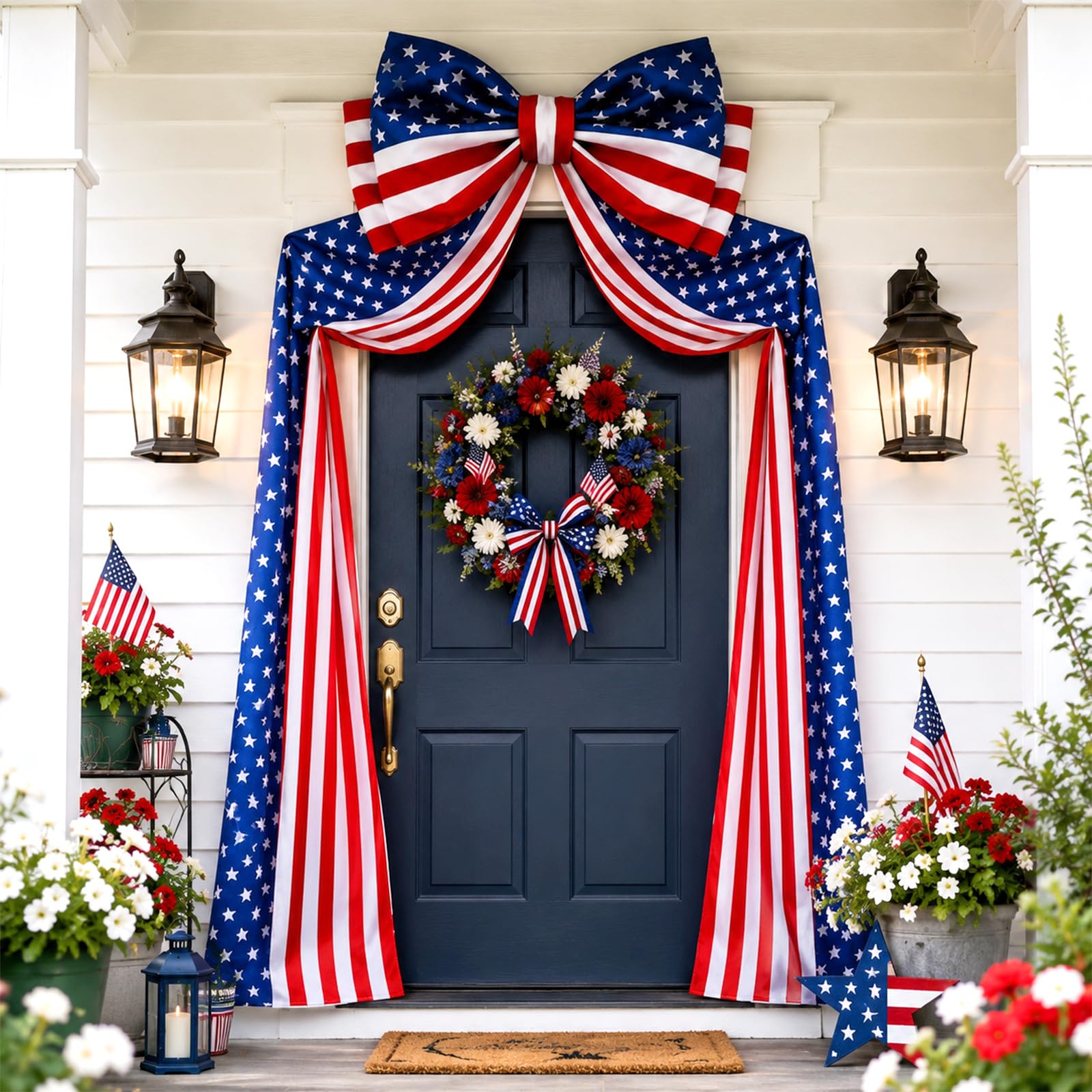 Breling front view of banner and bow for bold porch curb appeal