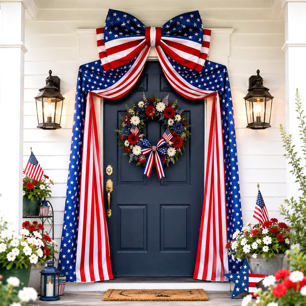 Breling front view of banner and bow for bold porch curb appeal