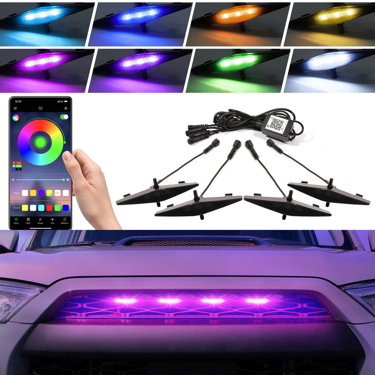 BreTrewri front grille installed RGB lights improving night presence