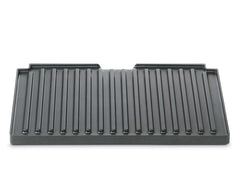 Breville ribbed plate front view showing grill ridges and easy-clean benefit