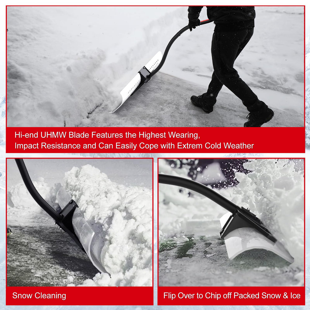BREWIN TOOLS snow pusher clearing a driveway, demonstrates quick wide-area removal