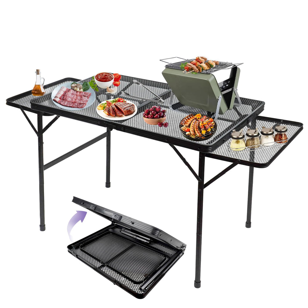 BRIAN & DANY front view of folded table showing compact portability and easy transport