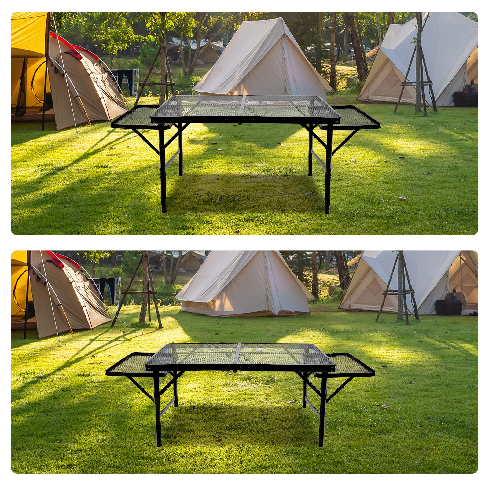 BRIAN & DANY camping setup with table, stove, and chairs demonstrating outdoor cooking convenience