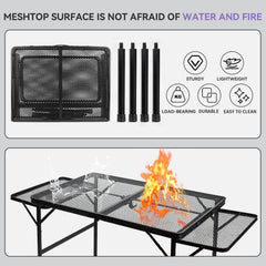 BRIAN & DANY close-up of aluminum grid tabletop highlighting heat resistance and water drainage