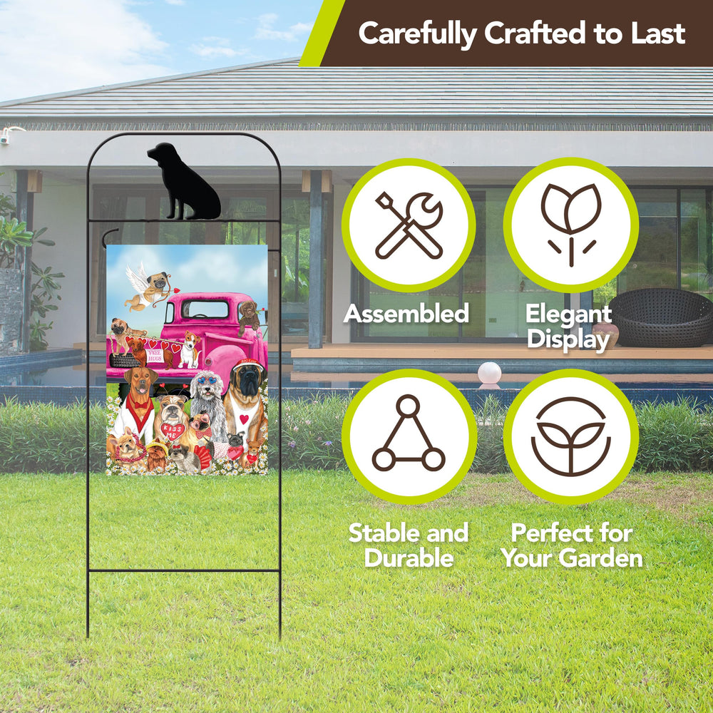 Briarwood Lane arbor holding a decorative flag showing easy visual presentation