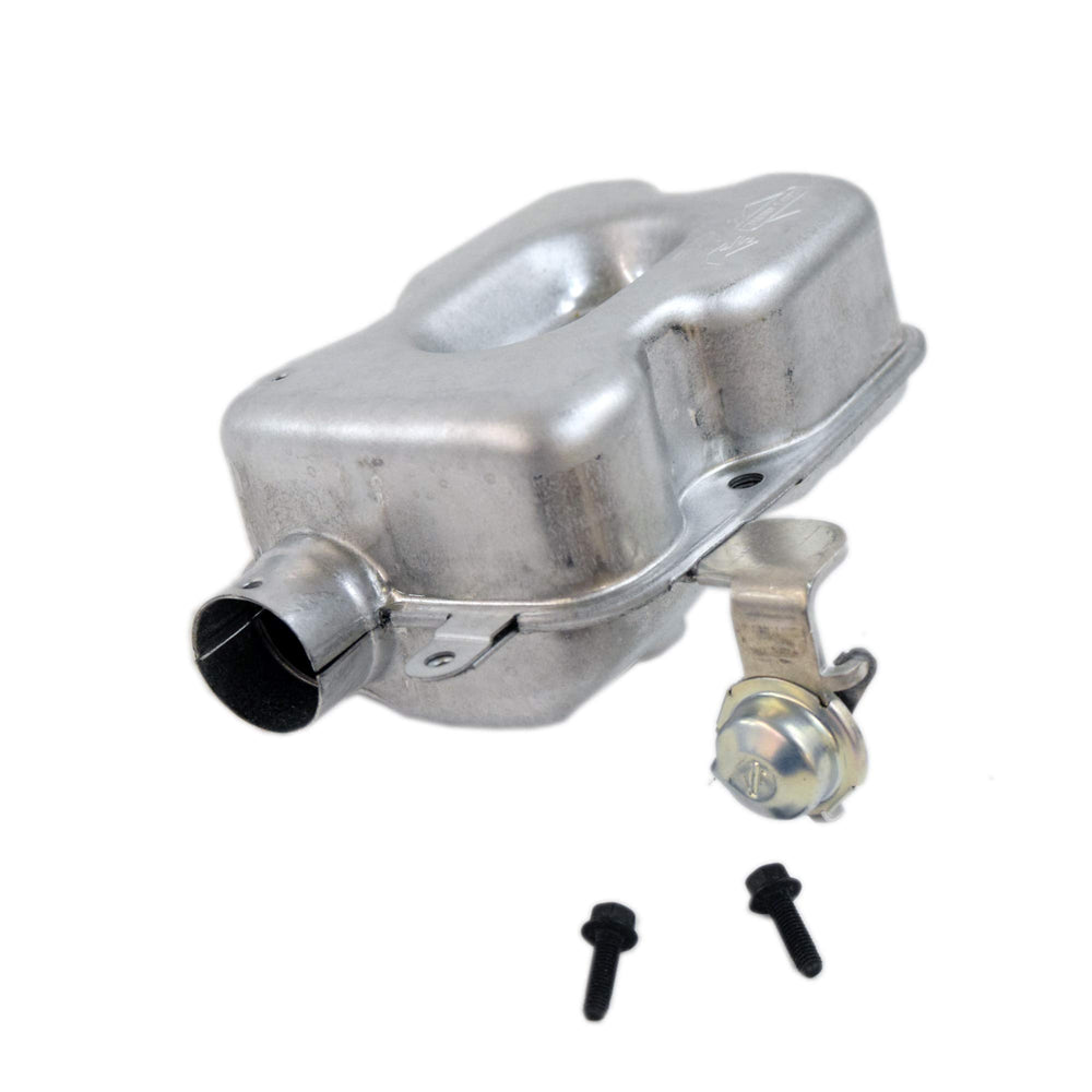 Side profile of Briggs & Stratton 594108 muffler showing exhaust routing benefit