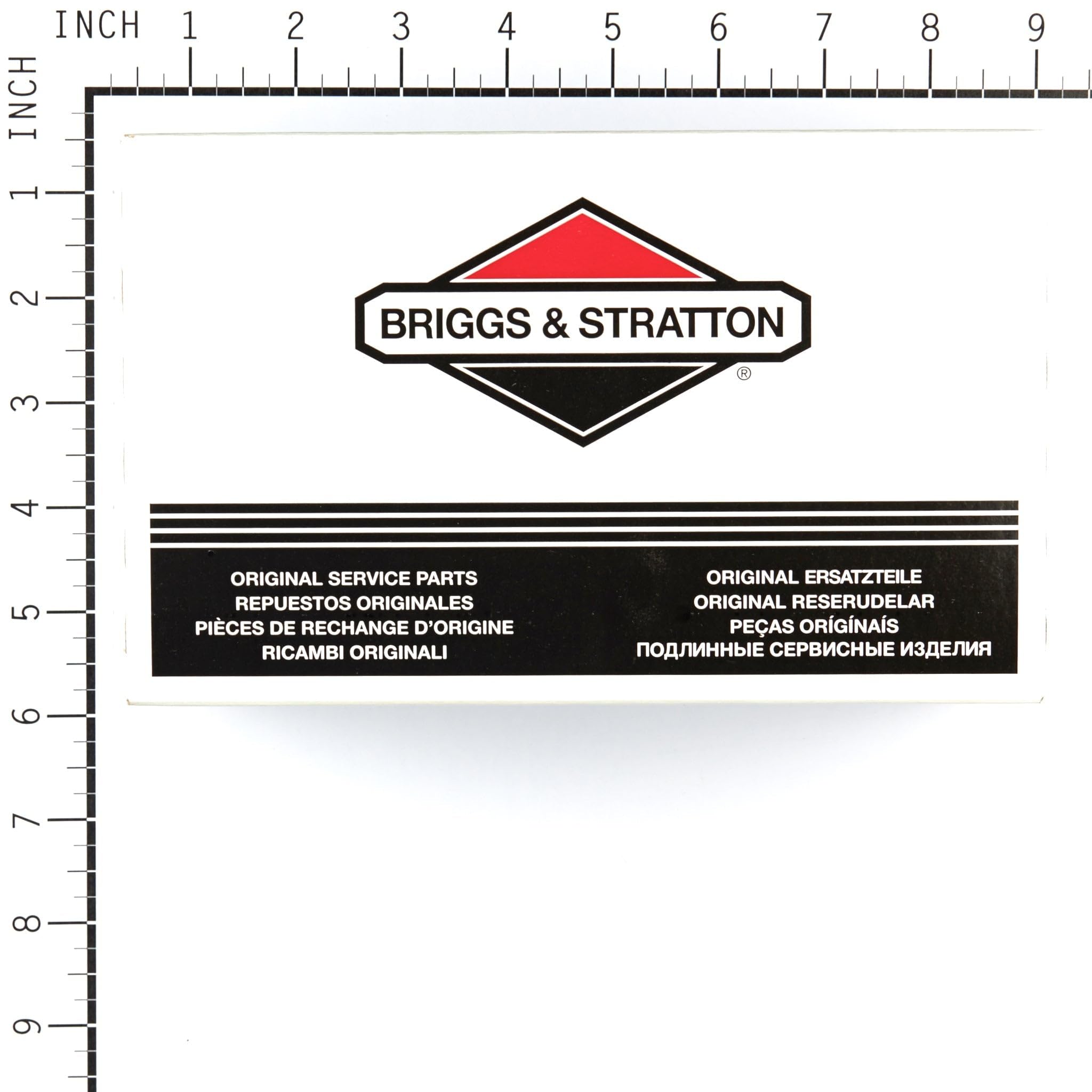 Size comparison of Briggs & Stratton 798897 filter beside a ruler for scale
