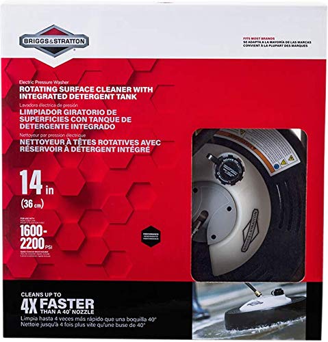 Briggs & Stratton next to pressure washer wand for scale showing compact, easy handling