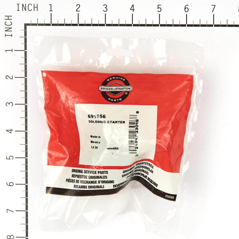 Briggs & Stratton solenoid next to ruler showing size for fast compatibility check