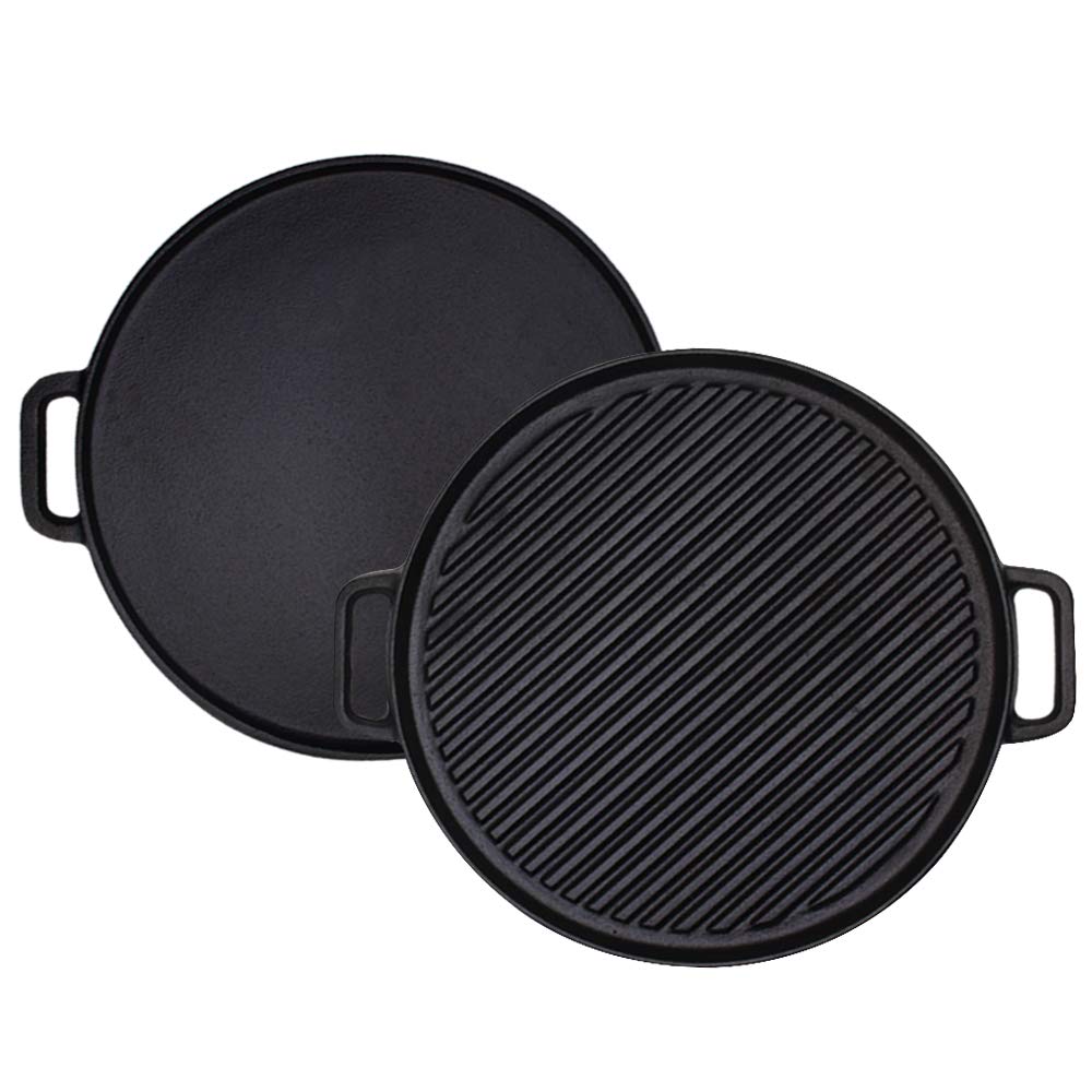 Brightalk 12-inch grill griddle front view showing compact design and handles benefit easy storage