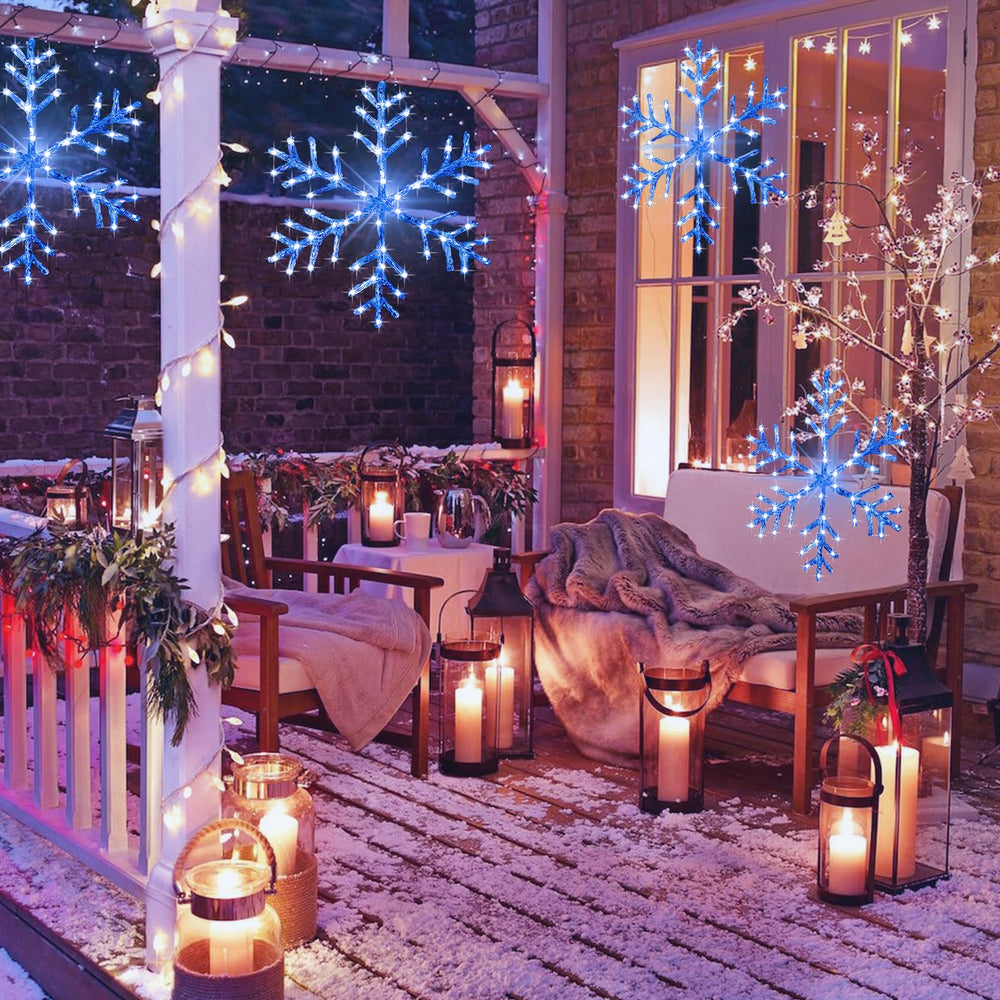 BRIGHTDECK snowflake hanging in window creating festive curb appeal and privacy benefit