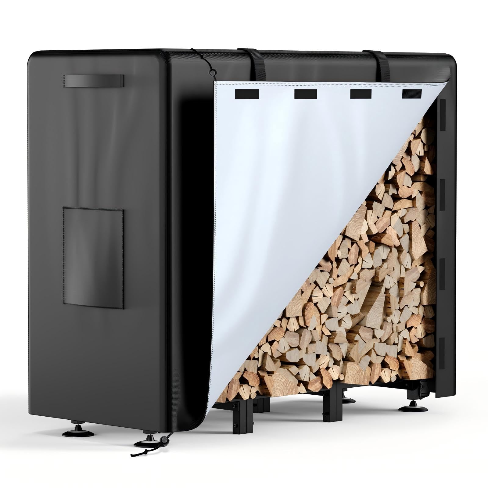 Brightown front view of firewood rack showing organized dry storage