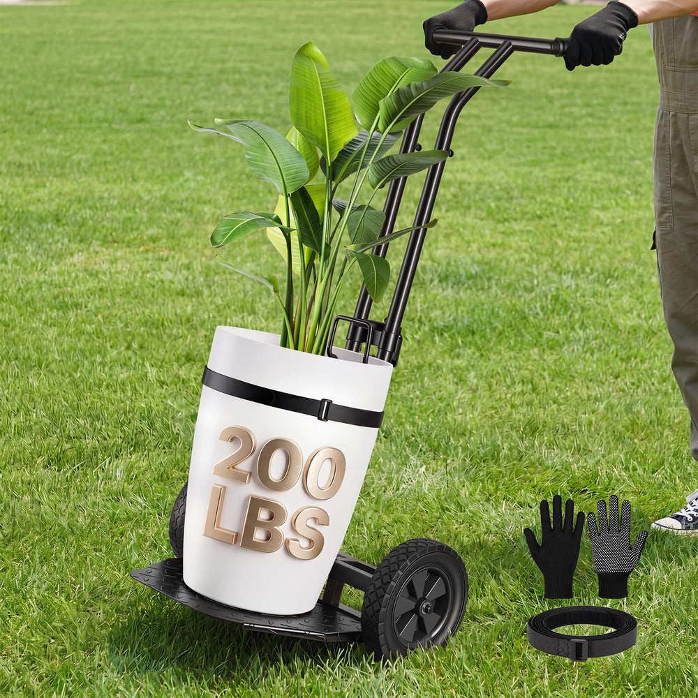 Brightown front view of plant caddy showing sturdy frame and wheels for safer moves