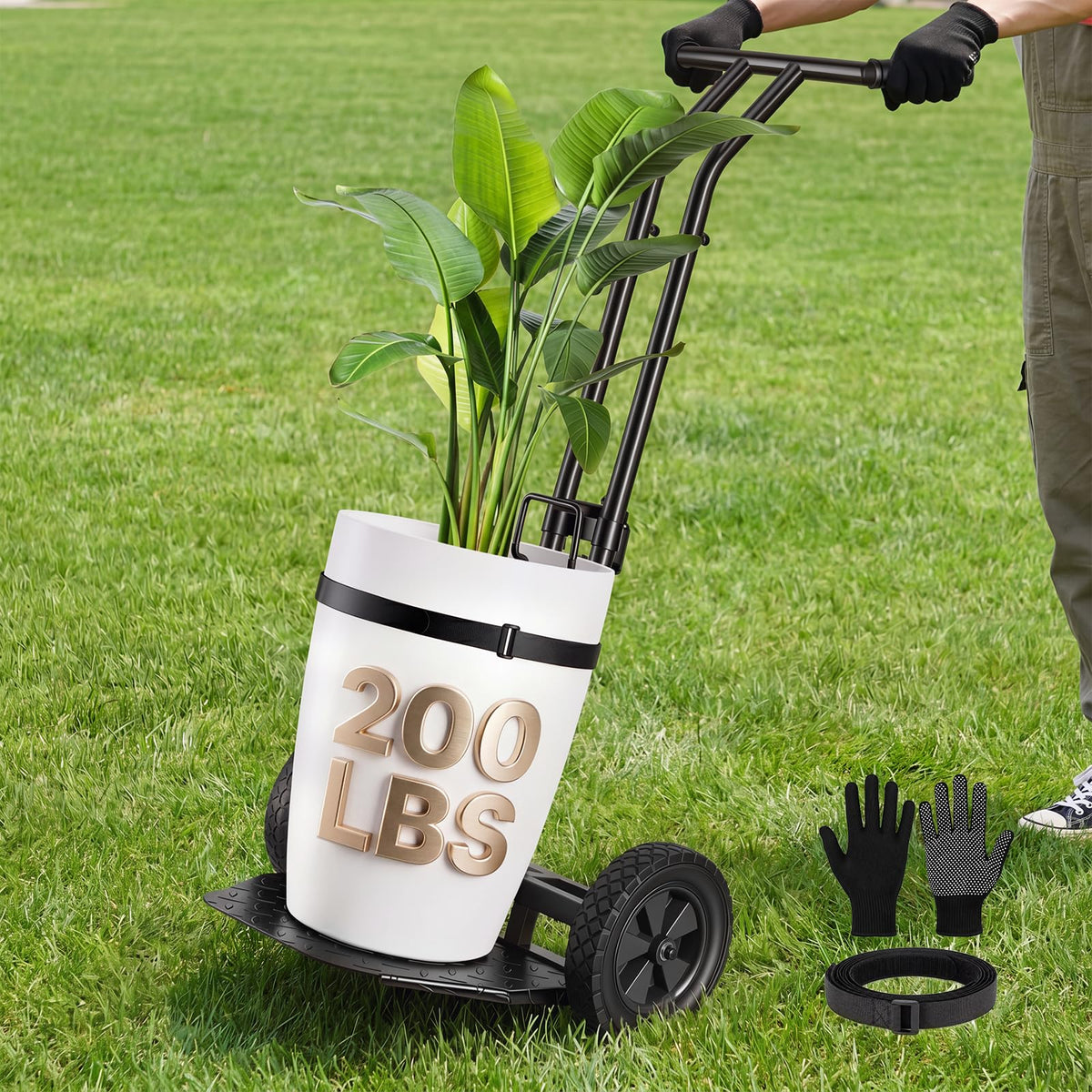 Brightown front view of plant caddy showing sturdy frame and wheels for safer moves