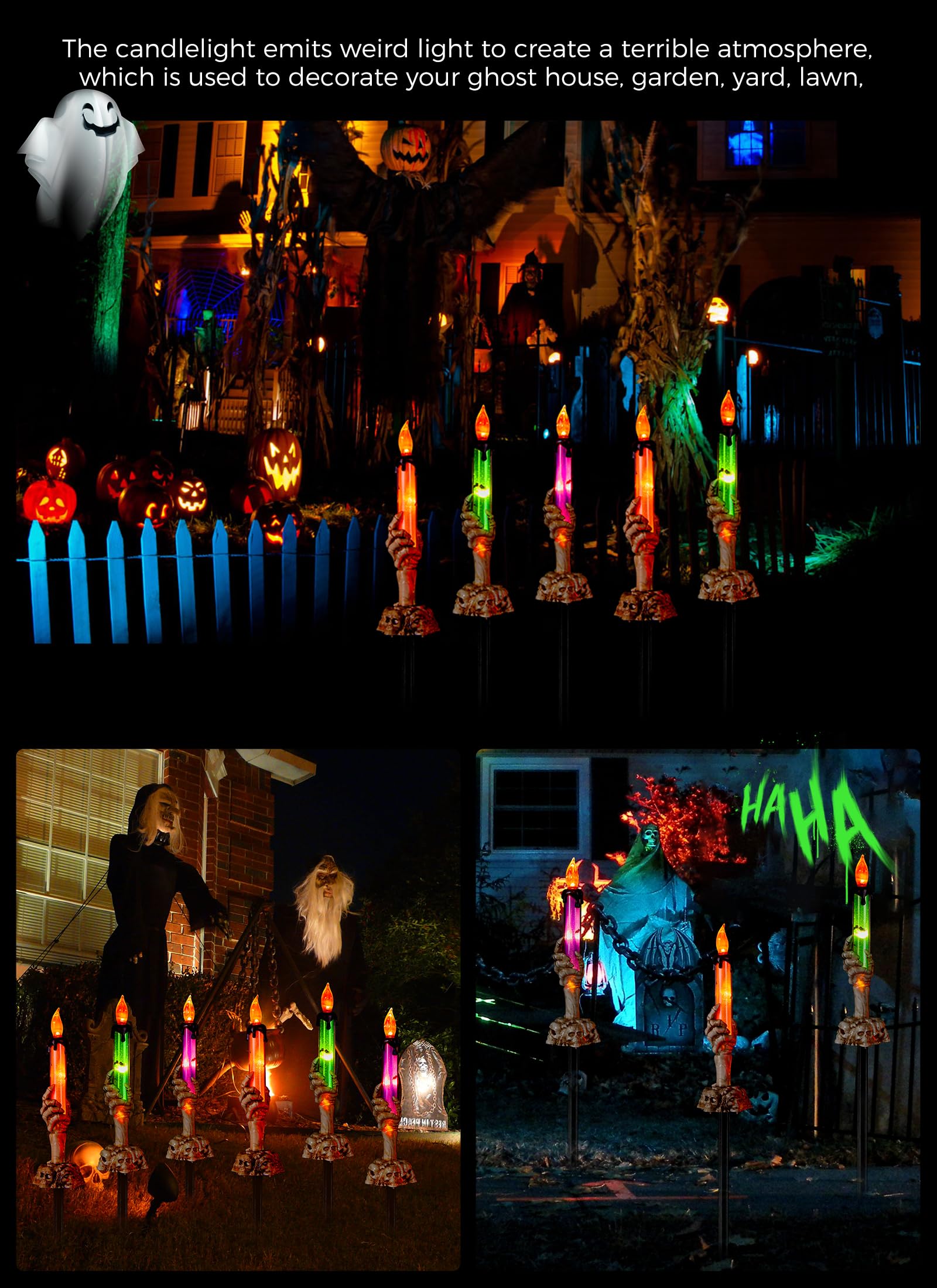 Brightown nighttime porch scene with stakes providing warm atmospheric lighting