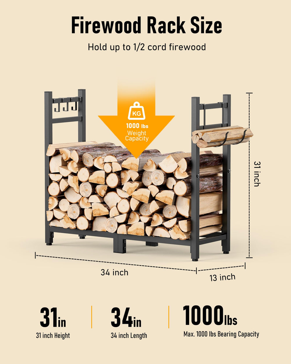 Brightown rack placed on patio by fire pit, blends with outdoor decor and protects wood
