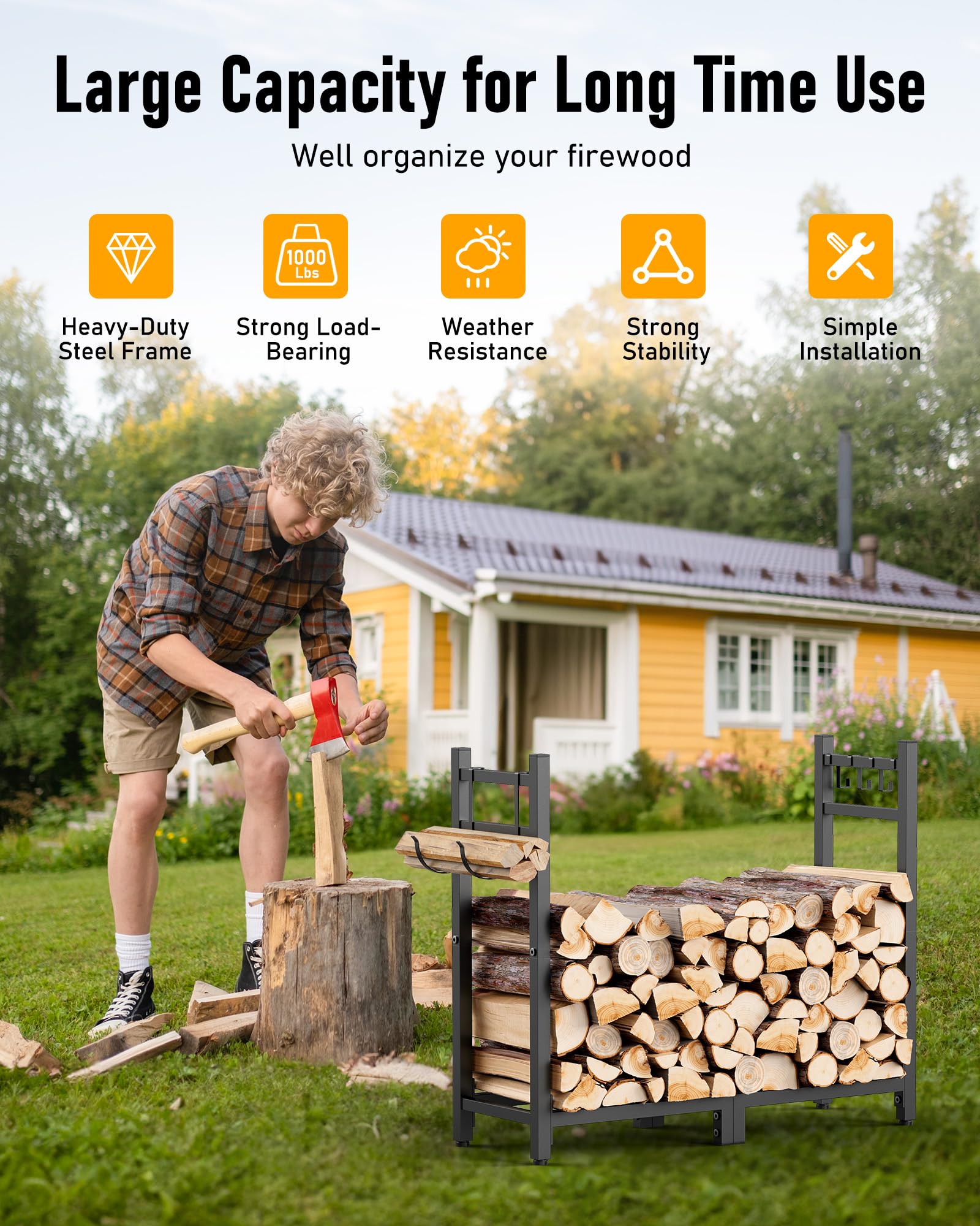 Brightown rack next to chair for scale, shows 34-inch length and space-saving footprint