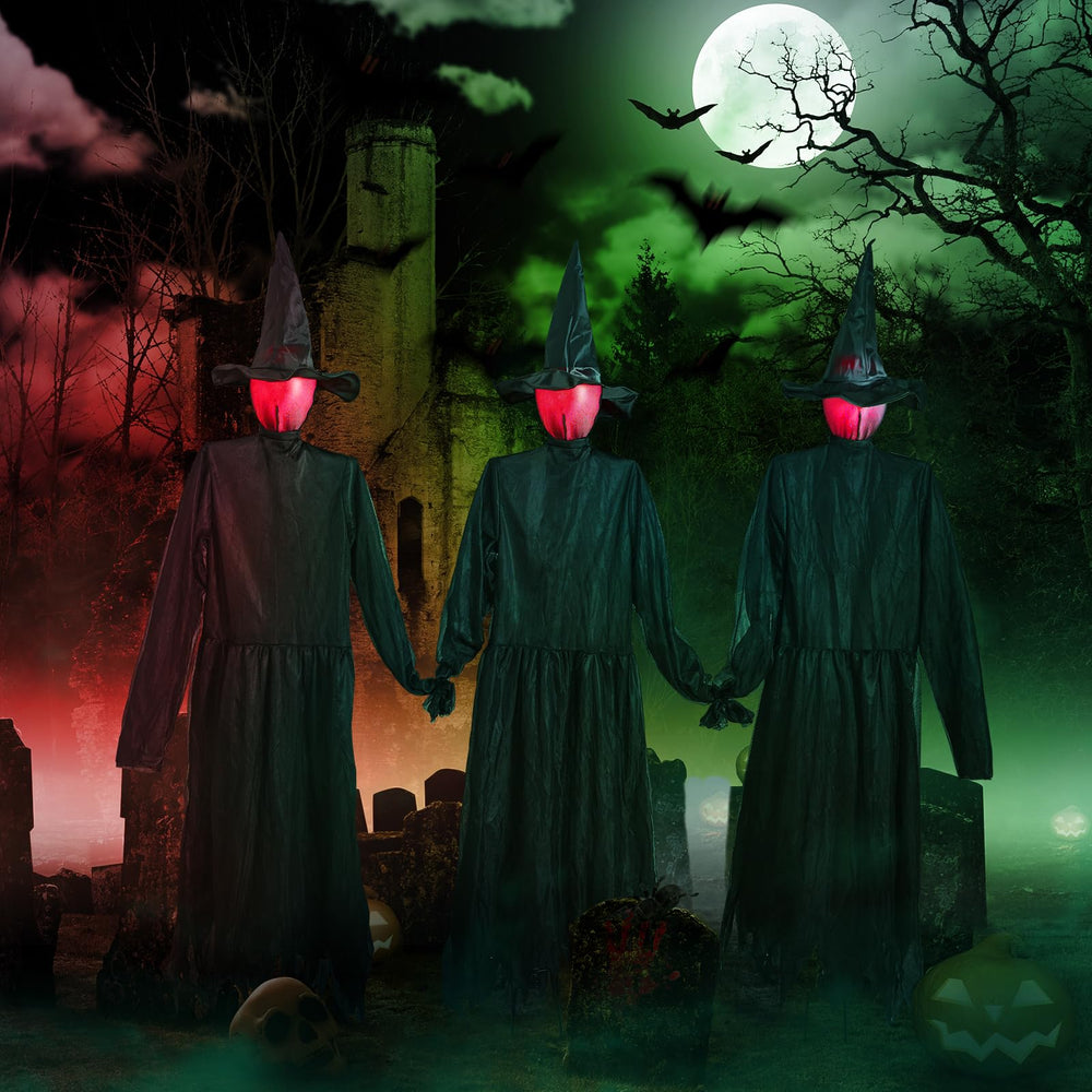 Brightown front view of three witches holding hands, creates dramatic yard focal point
